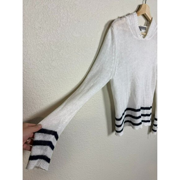 360 Sweater Linen Loose Knit Sweater Top Size M Hood White Black Stripe Pullover - Picture 5 of 10